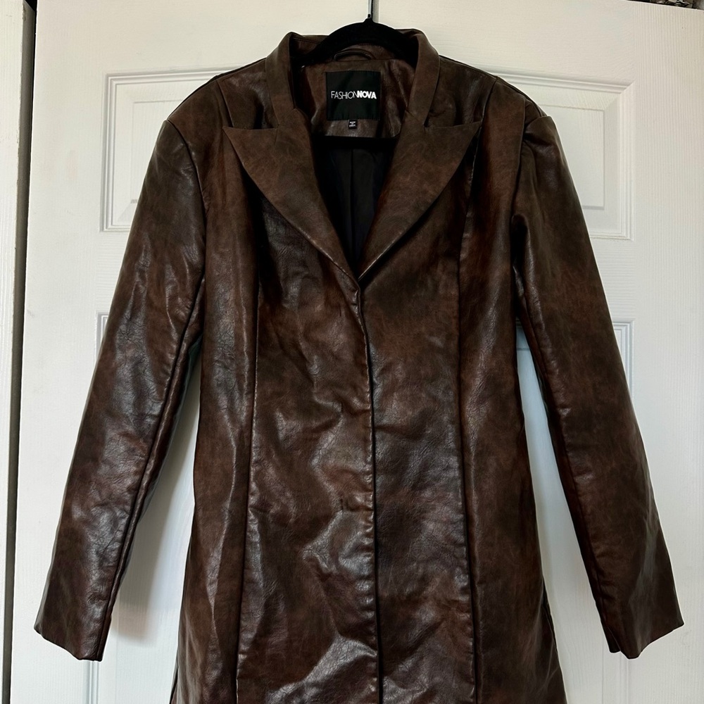 Fashion Nova Dark Brown Leather Jacket